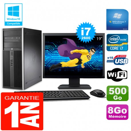 PC Tour HP Compaq 8200 Core I7-2600 Ram 8Go Disque 500 Go Wifi W7 Ecran 19"