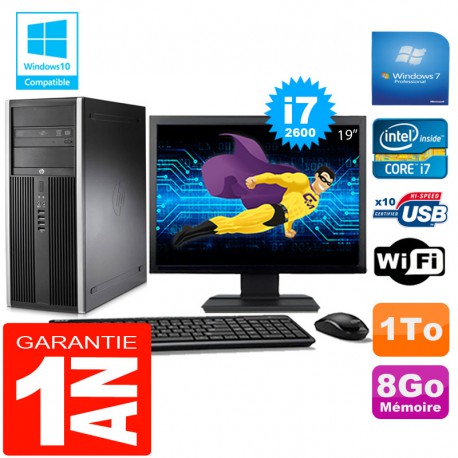 PC Tour HP Compaq 8200 Core I7-2600 Ram 8Go Disque 1 To Wifi W7 Ecran 19"