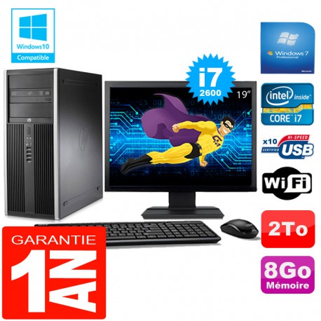 PC Tour HP Compaq 8200 Core I7-2600 Ram 8Go Disque 2 To Wifi W7 Ecran 19"