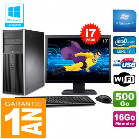 PC Tour HP Compaq 8200 Core I7-2600 Ram 16Go Disque 500 Go Wifi W7 Ecran 19"