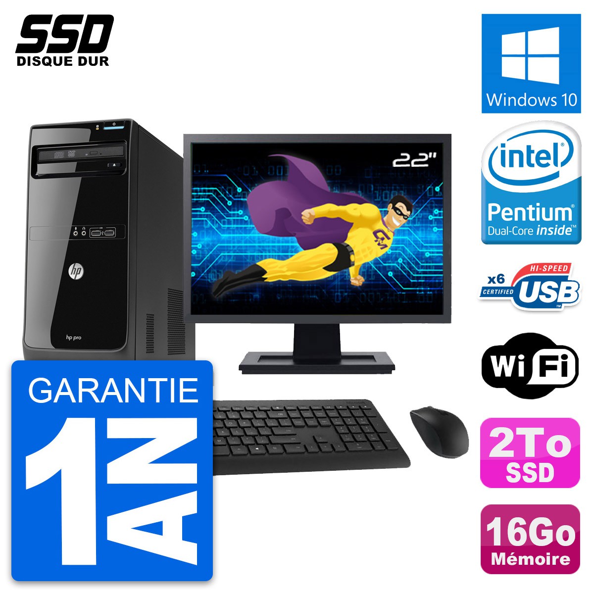 PC Tour HP Pro 3400 MT Intel Pentium G630 RAM 4Go Disque 250Go Windows XP  Pro - MonsieurCyberMan