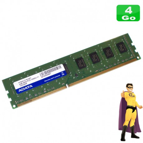 4Go RAM ADATA HY64C1C1624ZY DDR3 PC3-12800U 2Rx8 1600Mhz 240Pin CL11 PC Bureau