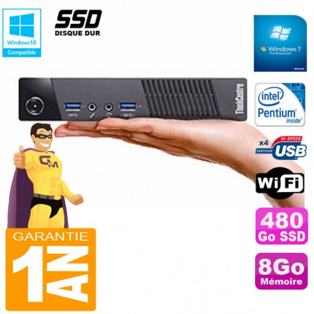 Ultra Mini PC Lenovo M73 USFF Tiny G3250T 8Go Disque 480Go SSD Wifi W7