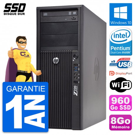 PC Tour HP WorkStation Z220 Pentium G2020 RAM 8Go SSD 960Go Windows 10 Wifi