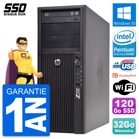 PC Tour HP WorkStation Z220 Pentium G2020 RAM 32Go SSD 120Go Windows 10 Wifi