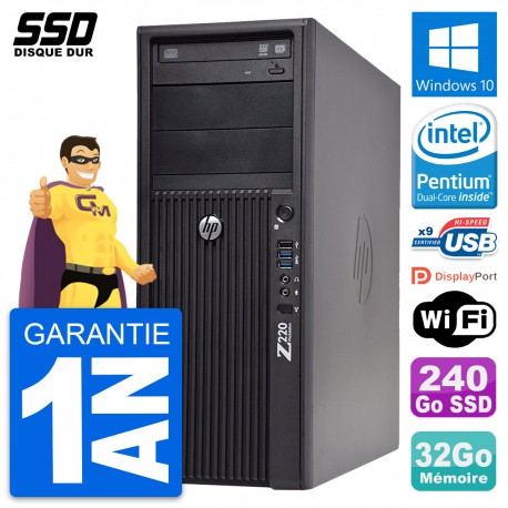 PC Tour HP WorkStation Z220 Pentium G2020 RAM 32Go SSD 240Go Windows 10 Wifi