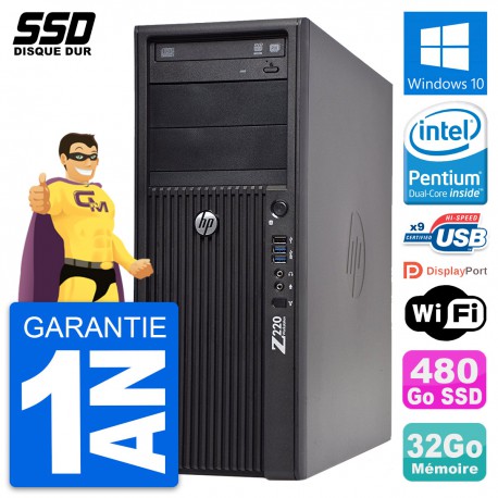 PC Tour HP WorkStation Z220 Pentium G2020 RAM 32Go SSD 480Go Windows 10 Wifi