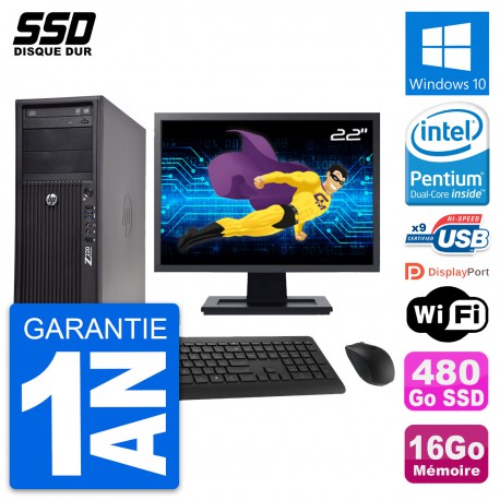 PC Tour HP WorkStation Z220 Ecran 22" G2020 RAM 16Go SSD 480Go Windows 10 Wifi