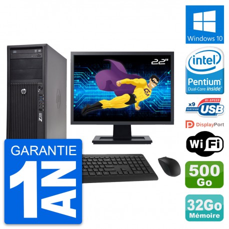 PC Tour HP Z220 Ecran 22" Pentium G2020 RAM 32Go Disque 500Go Windows 10 Wifi