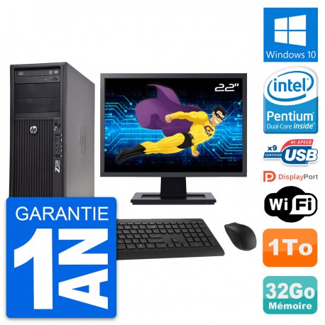 PC Tour HP WorkStation Z220 Ecran 22" G2020 RAM 32Go Disque 1To Windows 10 Wifi