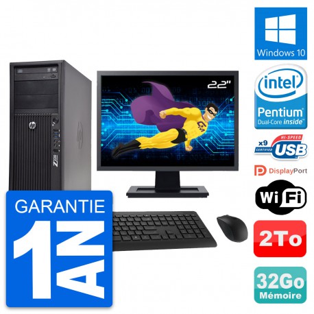 PC Tour HP WorkStation Z220 Ecran 22" G2020 RAM 32Go Disque 2To Windows 10 Wifi