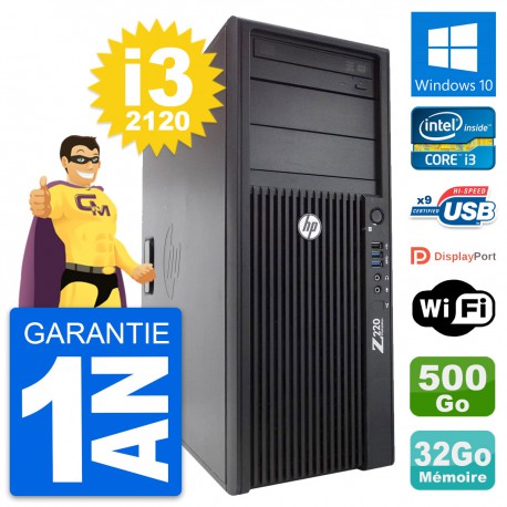 PC Tour HP WorkStation Z220 Intel i3-3220 RAM 32Go Disque 500Go Windows 10 Wifi