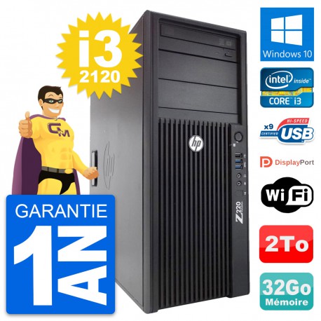 PC Tour HP WorkStation Z220 Core i3-3220 RAM 32Go Disque Dur 2To Windows 10 Wifi