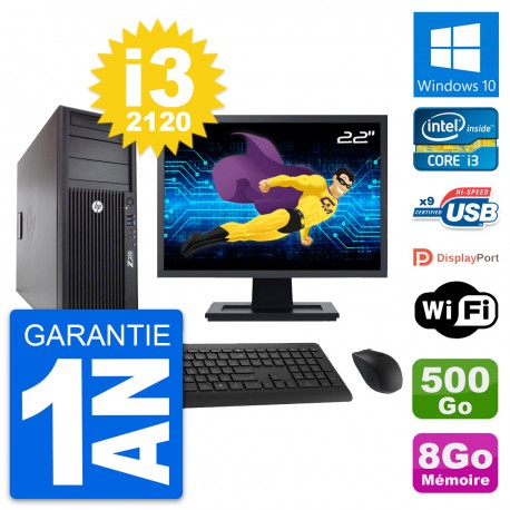 PC Tour HP Z220 Ecran 22" Intel i3-3220 RAM 8Go Disque 500Go Windows 10 Wifi