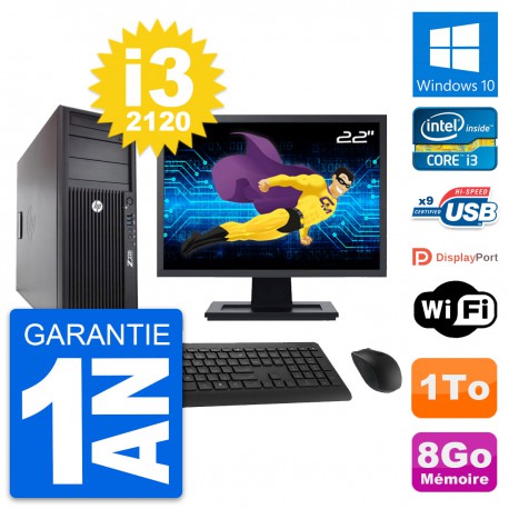 PC Tour HP WorkStation Z220 Ecran 22" i3-3220 RAM 8Go Disque 1To Windows 10 Wifi