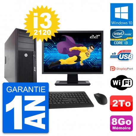 PC Tour HP WorkStation Z220 Ecran 22" i3-3220 RAM 8Go Disque 2To Windows 10 Wifi