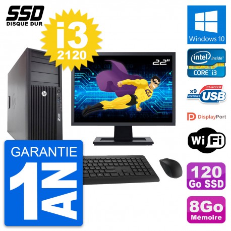 PC Tour HP WorkStation Z220 Ecran 22" i3-3220 RAM 8Go SSD 120Go Windows 10 Wifi