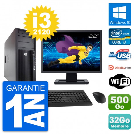 PC Tour HP Z220 Ecran 22" Intel i3-3220 RAM 32Go Disque 500Go Windows 10 Wifi