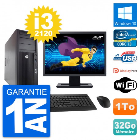 PC Tour HP Z220 Ecran 22" Intel Core i3-3220 RAM 32Go Disque 1To Windows 10 Wifi