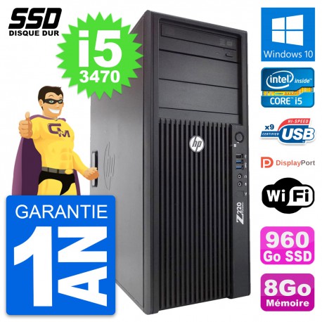 PC Tour HP WorkStation Z220 Intel Core i5-3470 RAM 8Go SSD 960Go Windows 10 Wifi