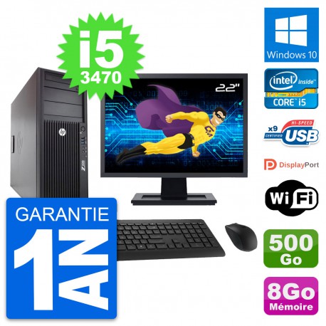 PC Tour HP Z220 Ecran 22" Intel i5-3470 RAM 8Go Disque 500Go Windows 10 Wifi