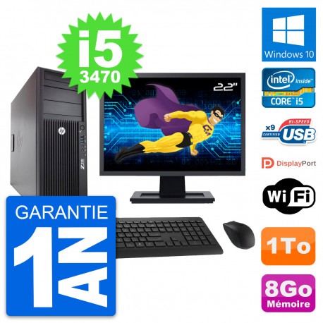 PC Tour HP WorkStation Z220 Ecran 22" i5-3470 RAM 8Go Disque 1To Windows 10 Wifi