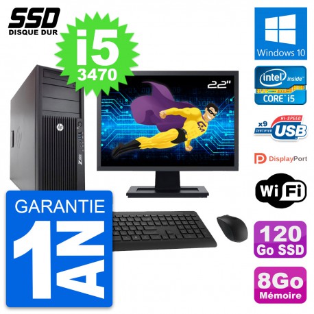 PC Tour HP WorkStation Z220 Ecran 22" i5-3470 RAM 8Go SSD 120Go Windows 10 Wifi