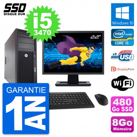 PC Tour HP WorkStation Z220 Ecran 22" i5-3470 RAM 8Go SSD 480Go Windows 10 Wifi