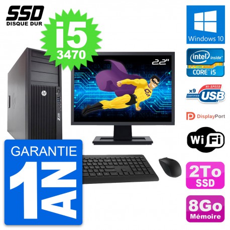 PC Tour HP WorkStation Z220 Ecran 22" i5-3470 RAM 8Go SSD 2To Windows 10 Wifi