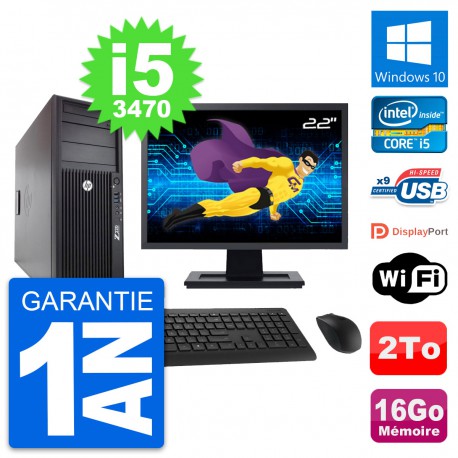 PC Tour HP Z220 Ecran 22" Intel Core i5-3470 RAM 16Go Disque 2To Windows 10 Wifi