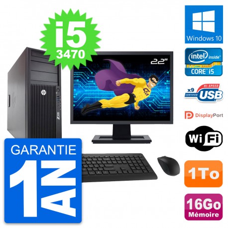 PC Tour HP Z220 Ecran 22" Intel Core i5-3470 RAM 16Go Disque 1To Windows 10 Wifi