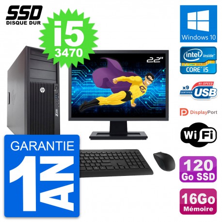 PC Tour HP WorkStation Z220 Ecran 22" i5-3470 RAM 16Go SSD 120Go Windows 10 Wifi