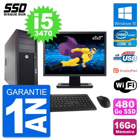 PC Tour HP WorkStation Z220 Ecran 22" i5-3470 RAM 16Go SSD 480Go Windows 10 Wifi