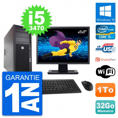 PC Tour HP Z220 Ecran 22" Intel Core i5-3470 RAM 32Go Disque 1To Windows 10 Wifi