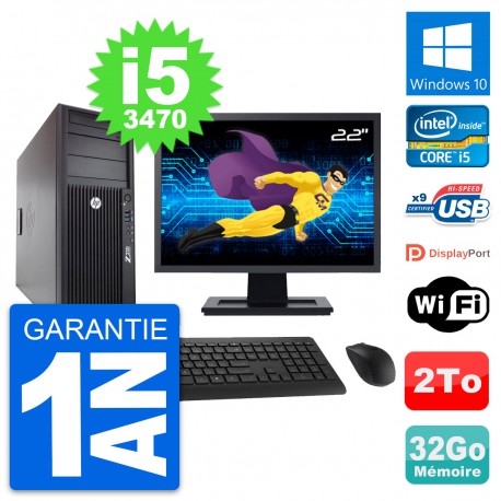 PC Tour HP Z220 Ecran 22" Intel Core i5-3470 RAM 32Go Disque 2To Windows 10 Wifi