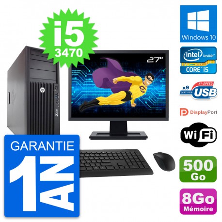 PC Tour HP Z220 Ecran 27" Intel i5-3470 RAM 8Go Disque Dur 500Go Windows 10 Wifi