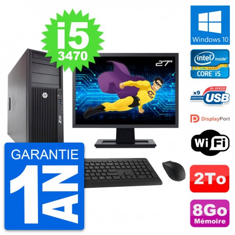 PC Tour HP WorkStation Z220 Ecran 27" i5-3470 RAM 8Go Disque 2To Windows 10 Wifi