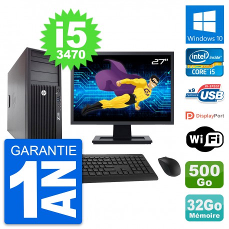 PC Tour HP Z220 Ecran 27" Core i5-3470 RAM 32Go Disque Dur 500Go Windows 10 Wifi