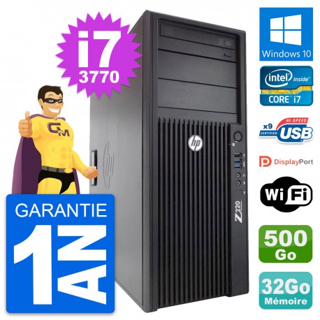 PC Tour HP WorkStation Z220 Intel i7-3770 RAM 32Go Disque 500Go Windows 10 Wifi