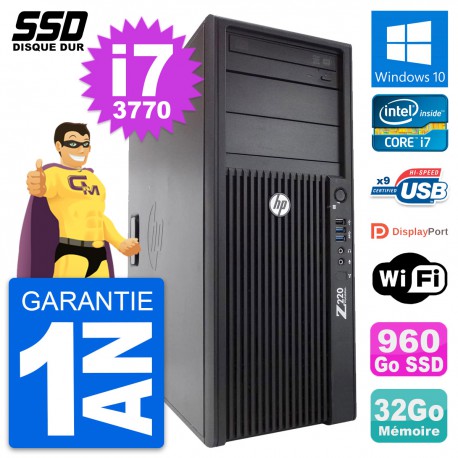 PC Tour HP WorkStation Z220 Intel i7-3770 RAM 32Go SSD 960Go Windows 10 Wifi