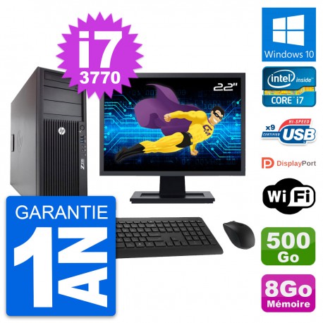 PC Tour HP Z220 Ecran 22" Intel i7-3770 RAM 8Go Disque 500Go Windows 10 Wifi