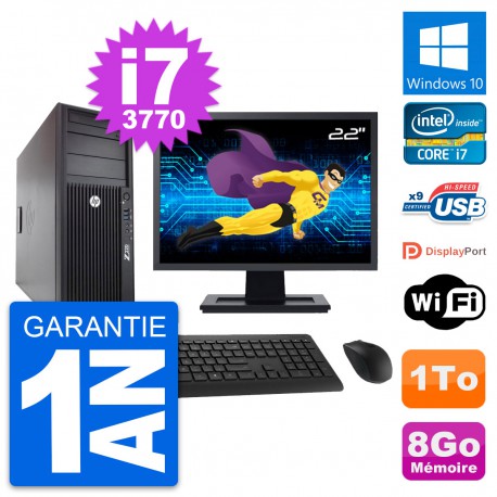 PC Tour HP WorkStation Z220 Ecran 22" i7-3770 RAM 8Go Disque 1To Windows 10 Wifi