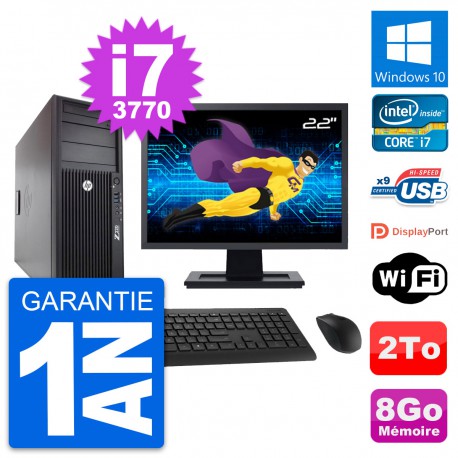 PC Tour HP WorkStation Z220 Ecran 22" i7-3770 RAM 8Go Disque 2To Windows 10 Wifi