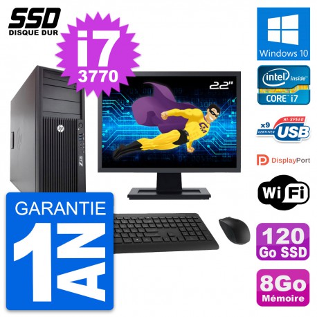 PC Tour HP WorkStation Z220 Ecran 22" i7-3770 RAM 8Go SSD 120Go Windows 10 Wifi