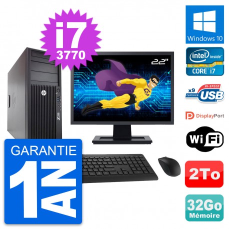 PC Tour HP Z220 Ecran 22" Intel Core i7-3770 RAM 32Go Disque 2To Windows 10 Wifi