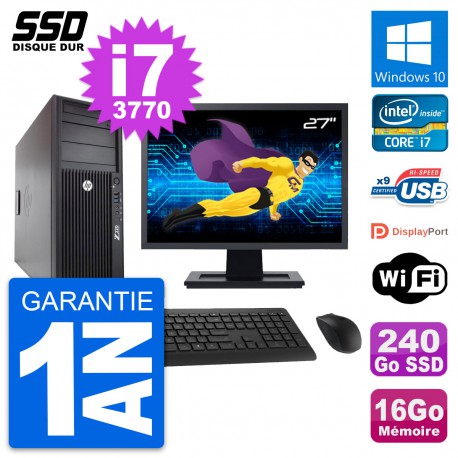 PC Tour HP WorkStation Z220 Ecran 27" i7-3770 RAM 16Go SSD 240Go Windows 10 Wifi