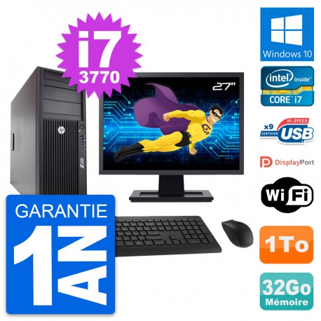 PC Tour HP Z220 Ecran 27" Intel Core i7-3770 RAM 32Go Disque 1To Windows 10 Wifi