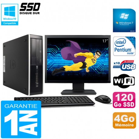 PC HP Compaq Pro 6300 SFF G630 RAM 4Go 120Go SSD Graveur DVD Wifi W7 Ecran 17"