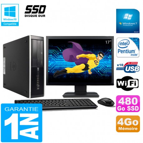 PC HP Compaq Pro 6300 SFF G630 RAM 4Go 480Go SSD Graveur DVD Wifi W7 Ecran 17"