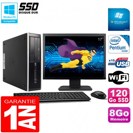 PC HP Compaq Pro 6300 SFF G630 RAM 8Go 120Go SSD Graveur DVD Wifi W7 Ecran 17"